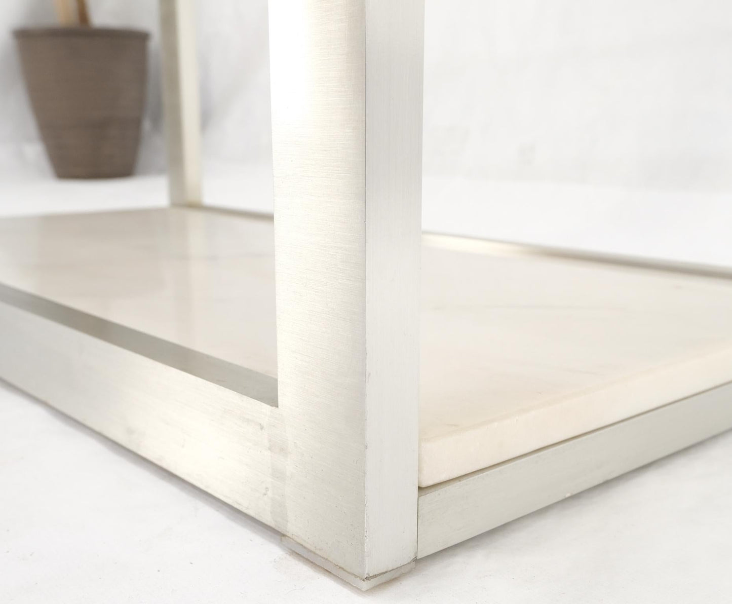 EstablishedLines Aluminum Frame Glass Shelves Two Marble Shelves Console Sofa Table Mid Century
