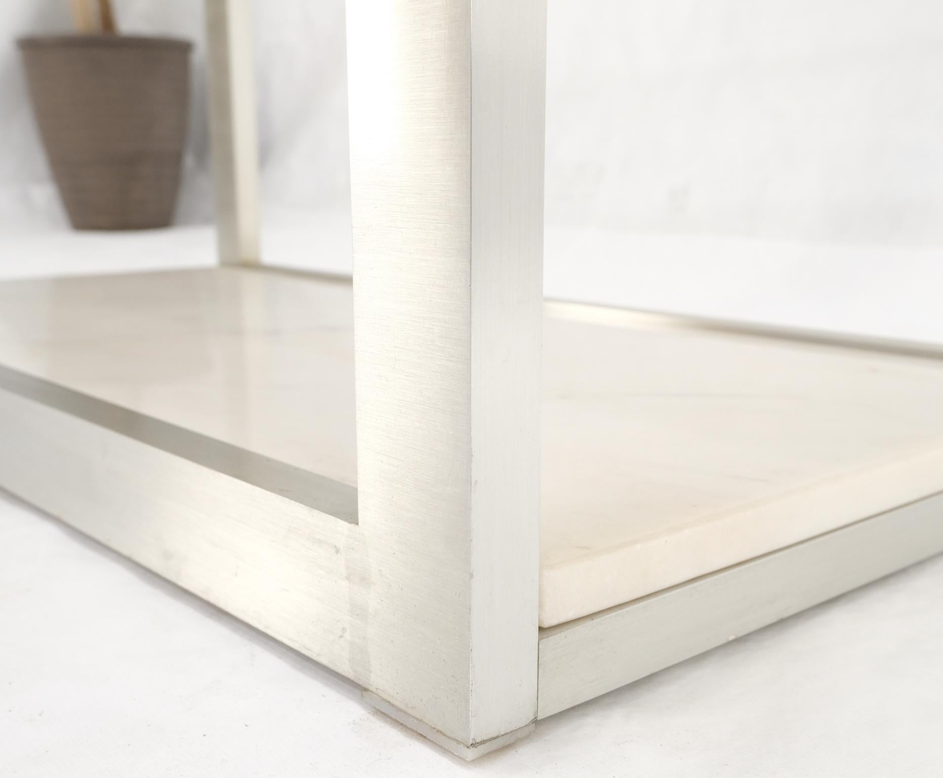 EstablishedLines Aluminum Frame Glass Shelves Two Marble Shelves Console Sofa Table Mid Century