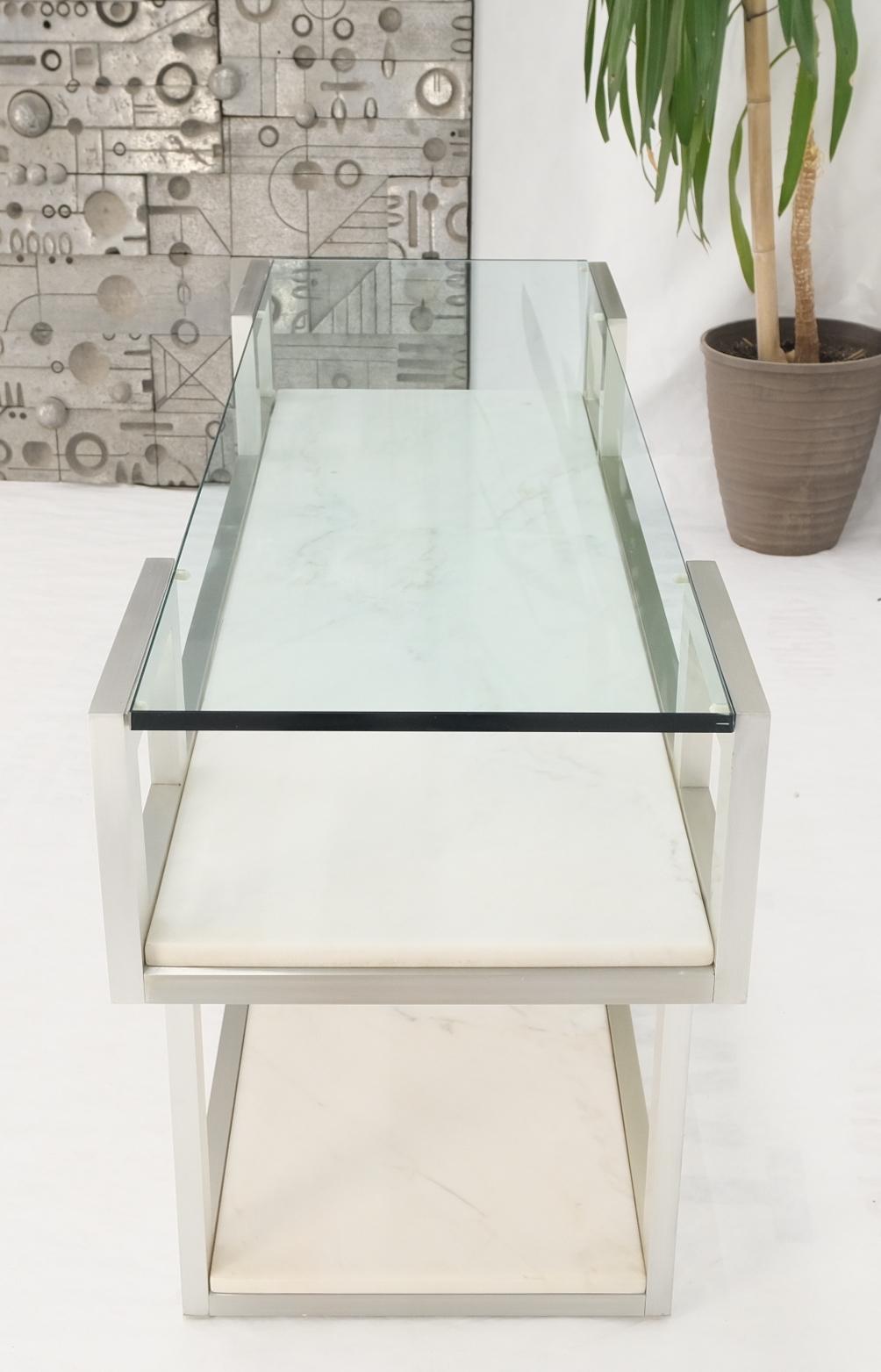 EstablishedLines Aluminum Frame Glass Shelves Two Marble Shelves Console Sofa Table Mid Century