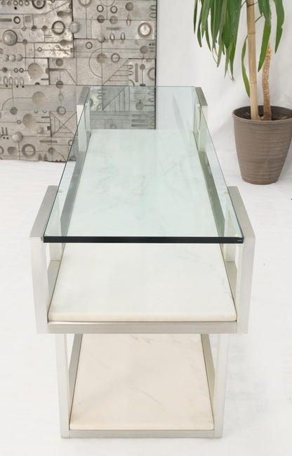 EstablishedLines Aluminum Frame Glass Shelves Two Marble Shelves Console Sofa Table Mid Century