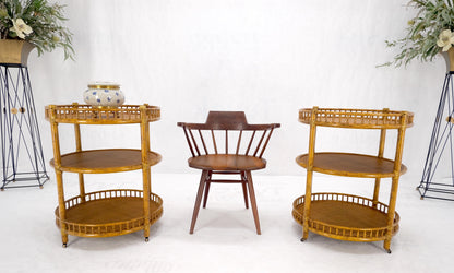 EstablishedLines Pair of Maguire Round Reed & Cane Three Tier Gallery Top Serving Tables Stands