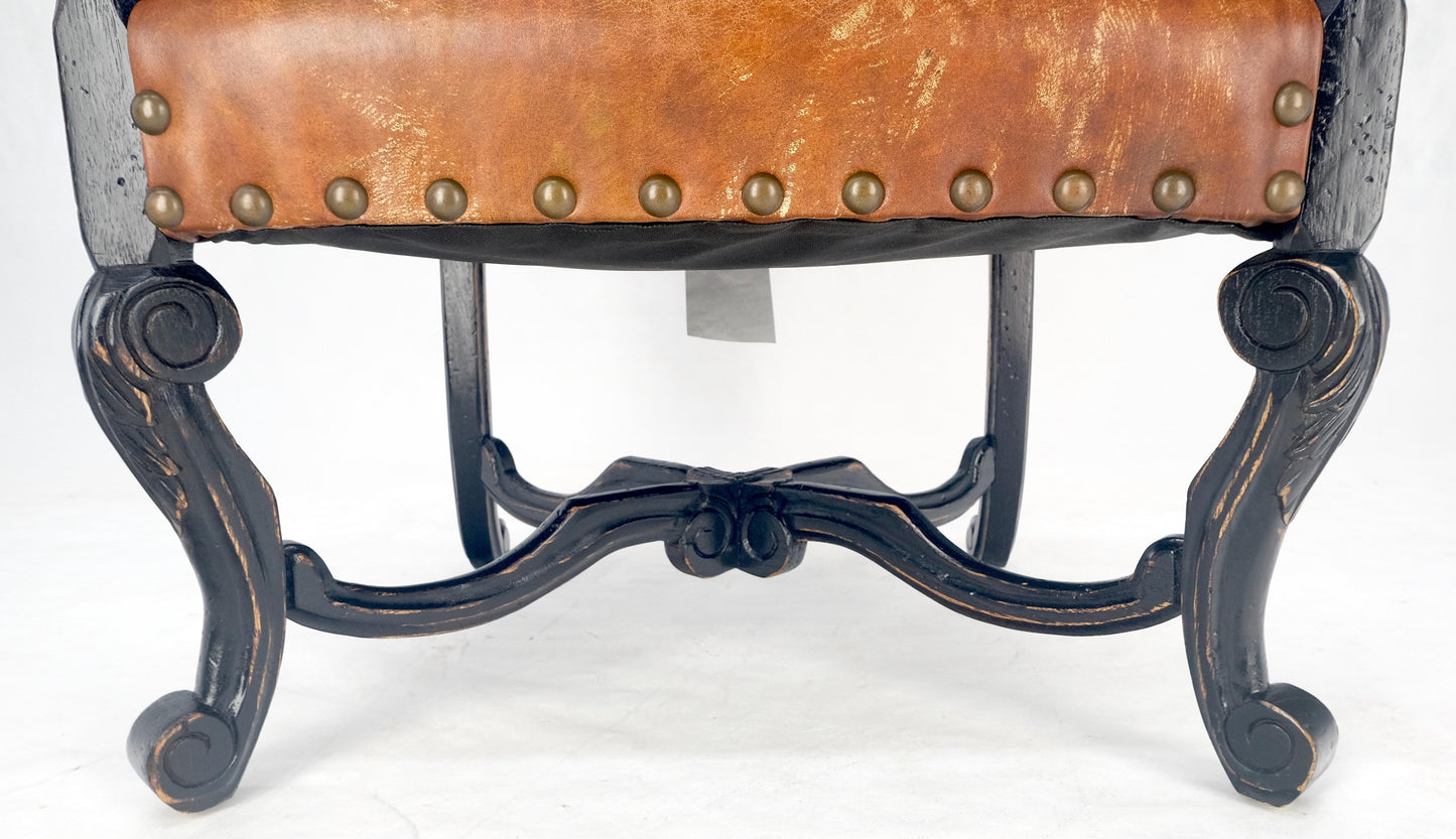 Large Ebonised Carved Walnut Embossed Leather Upholstery Regency ArmChair