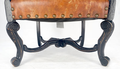 Large Ebonised Carved Walnut Embossed Leather Upholstery Regency ArmChair