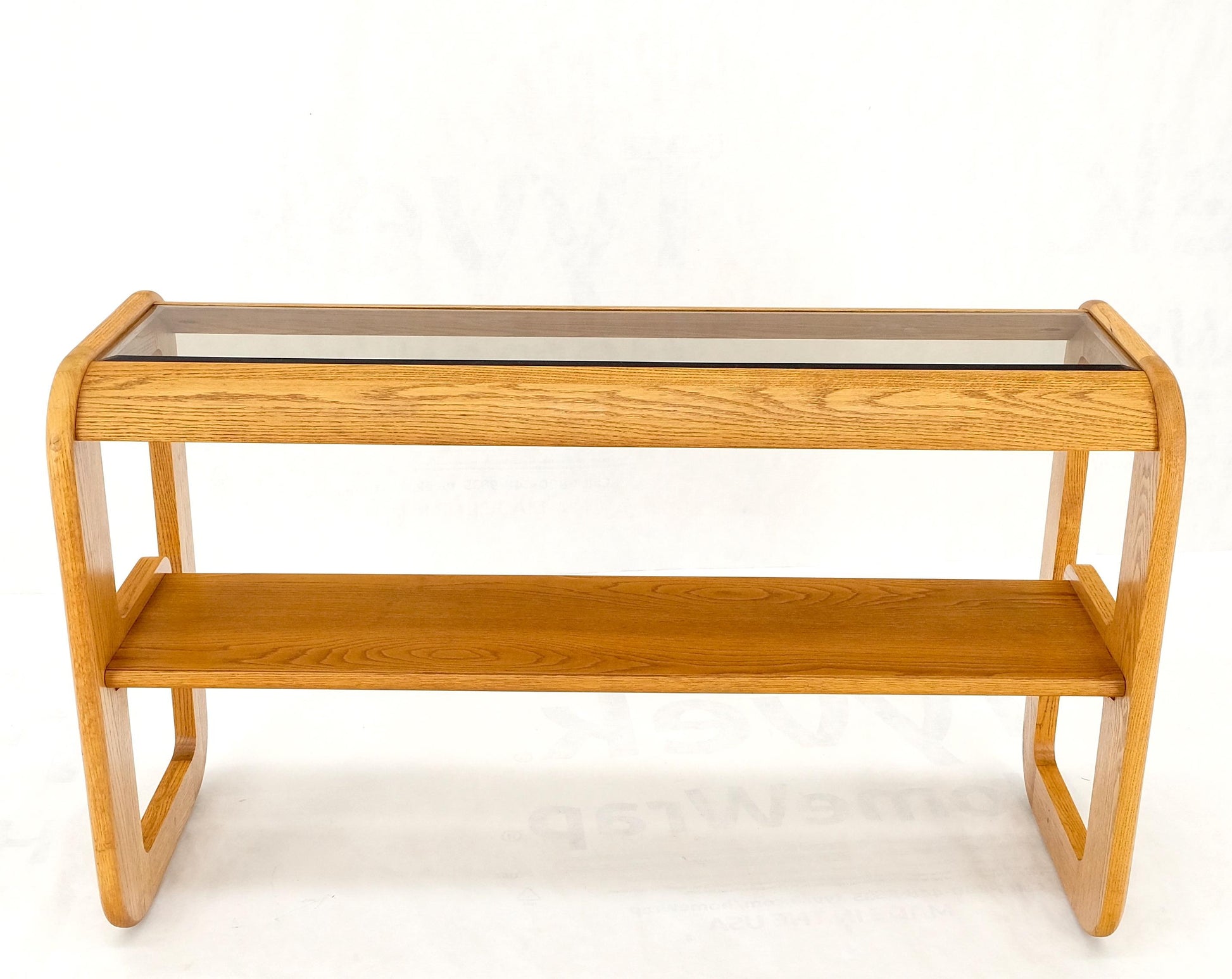 EstablishedLines Smoked Glass Golden Oak American Mid Century Modern Console Sofa Table Mint!