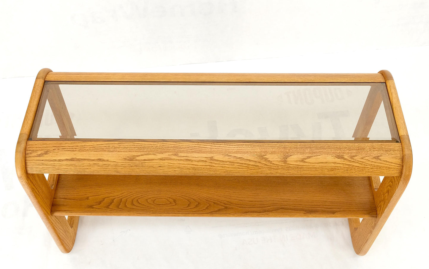 Smoked Glass Golden Oak American Mid Century Modern Console Sofa Table Mint!