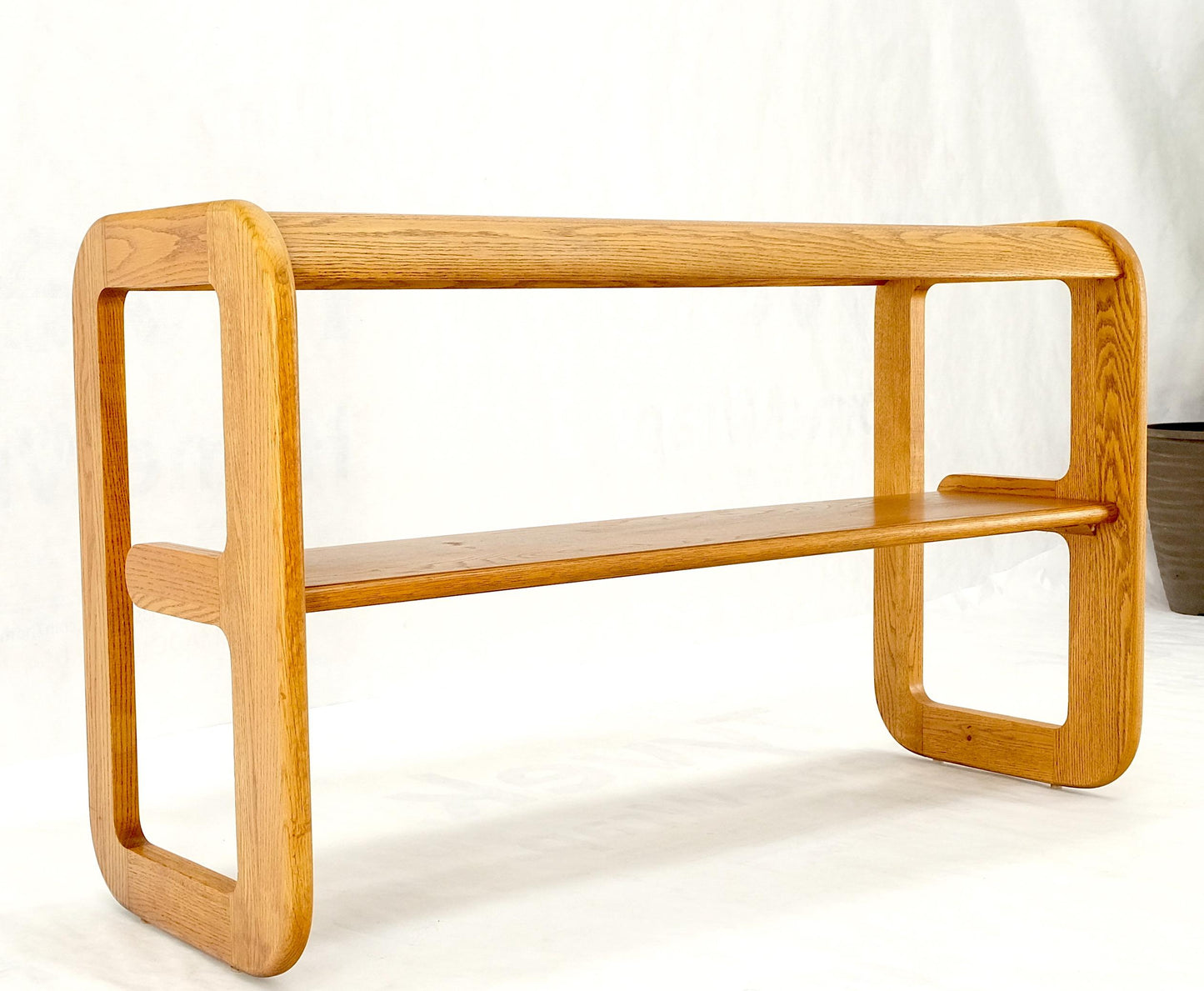 Smoked Glass Golden Oak American Mid Century Modern Console Sofa Table Mint!