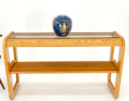 Smoked Glass Golden Oak American Mid Century Modern Console Sofa Table Mint!