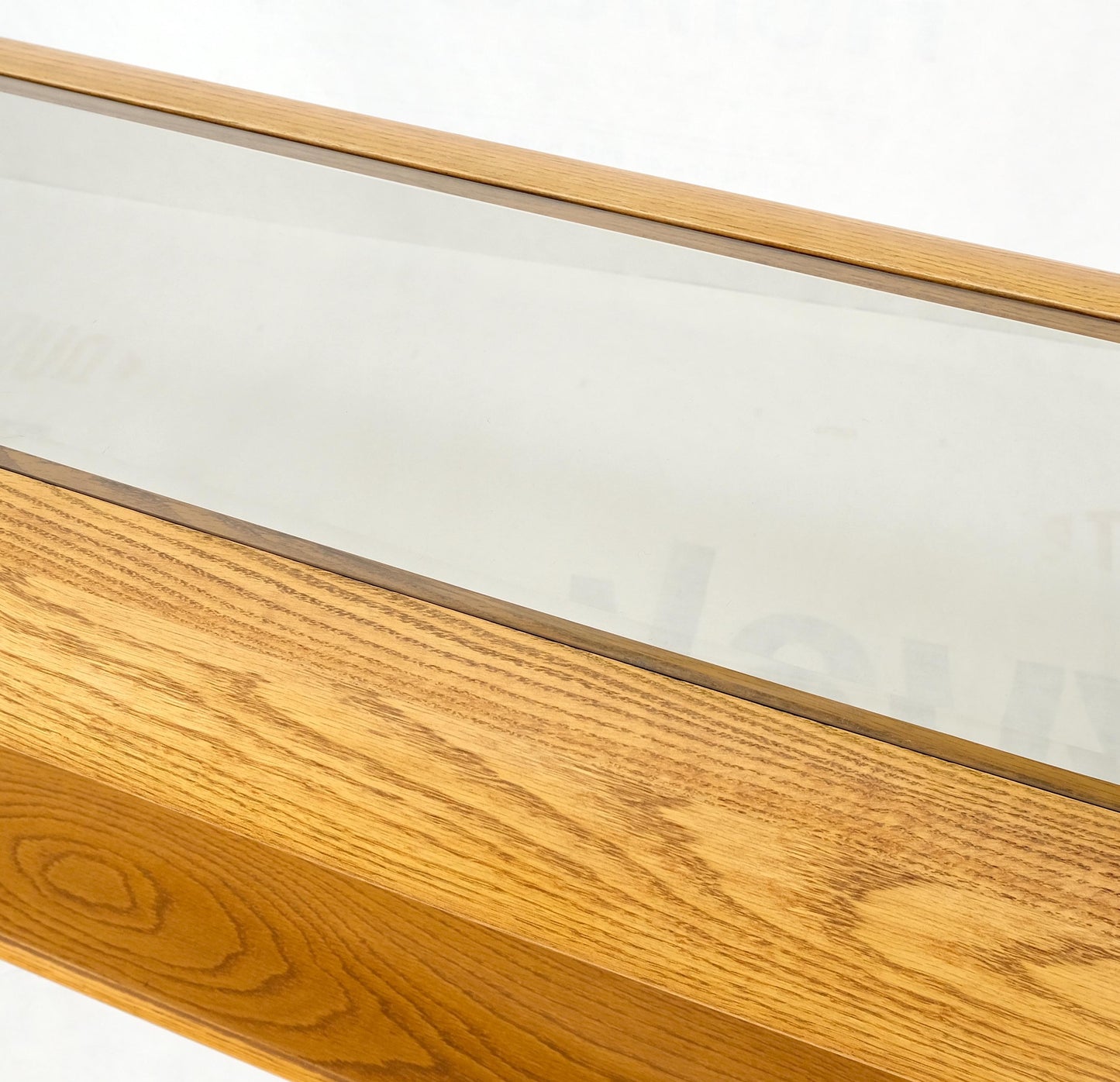 Smoked Glass Golden Oak American Mid Century Modern Console Sofa Table Mint!
