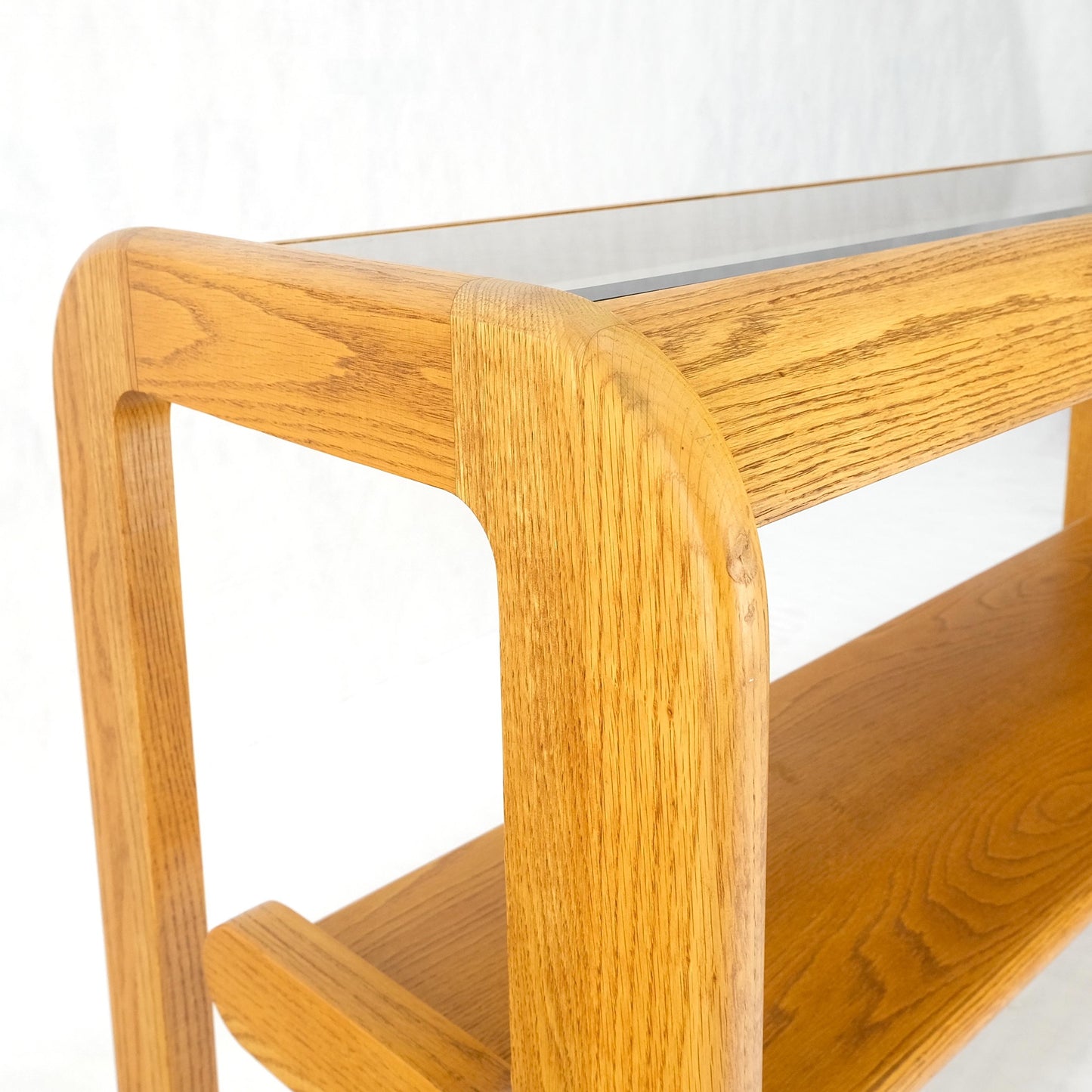 Smoked Glass Golden Oak American Mid Century Modern Console Sofa Table Mint!