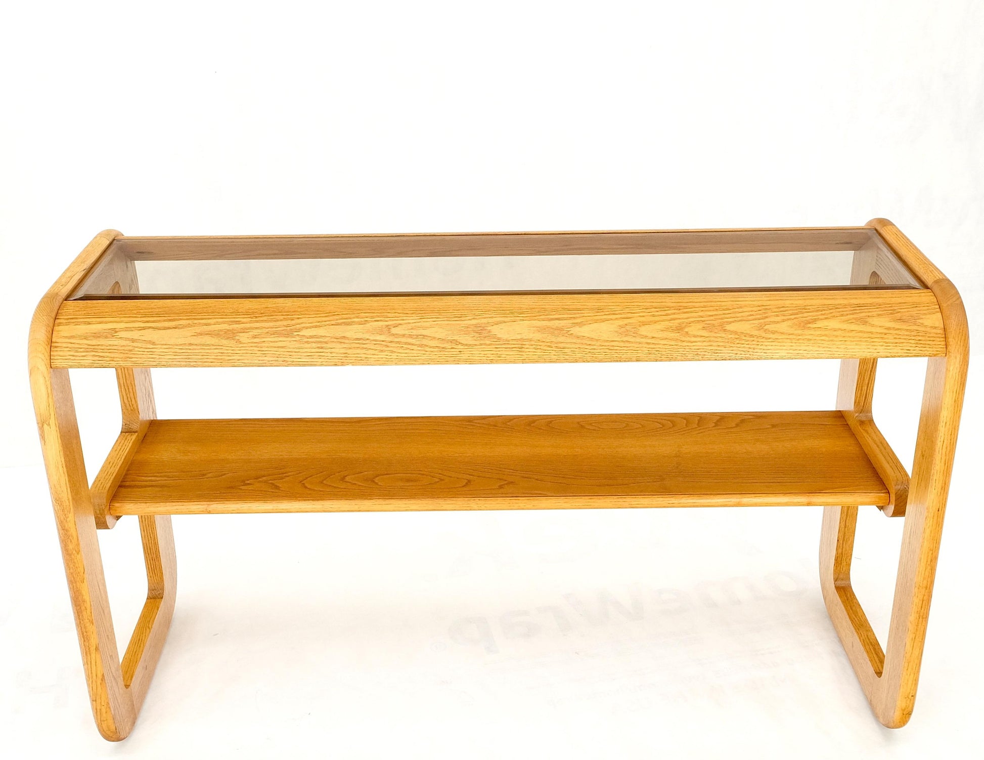 EstablishedLines Smoked Glass Golden Oak American Mid Century Modern Console Sofa Table Mint!