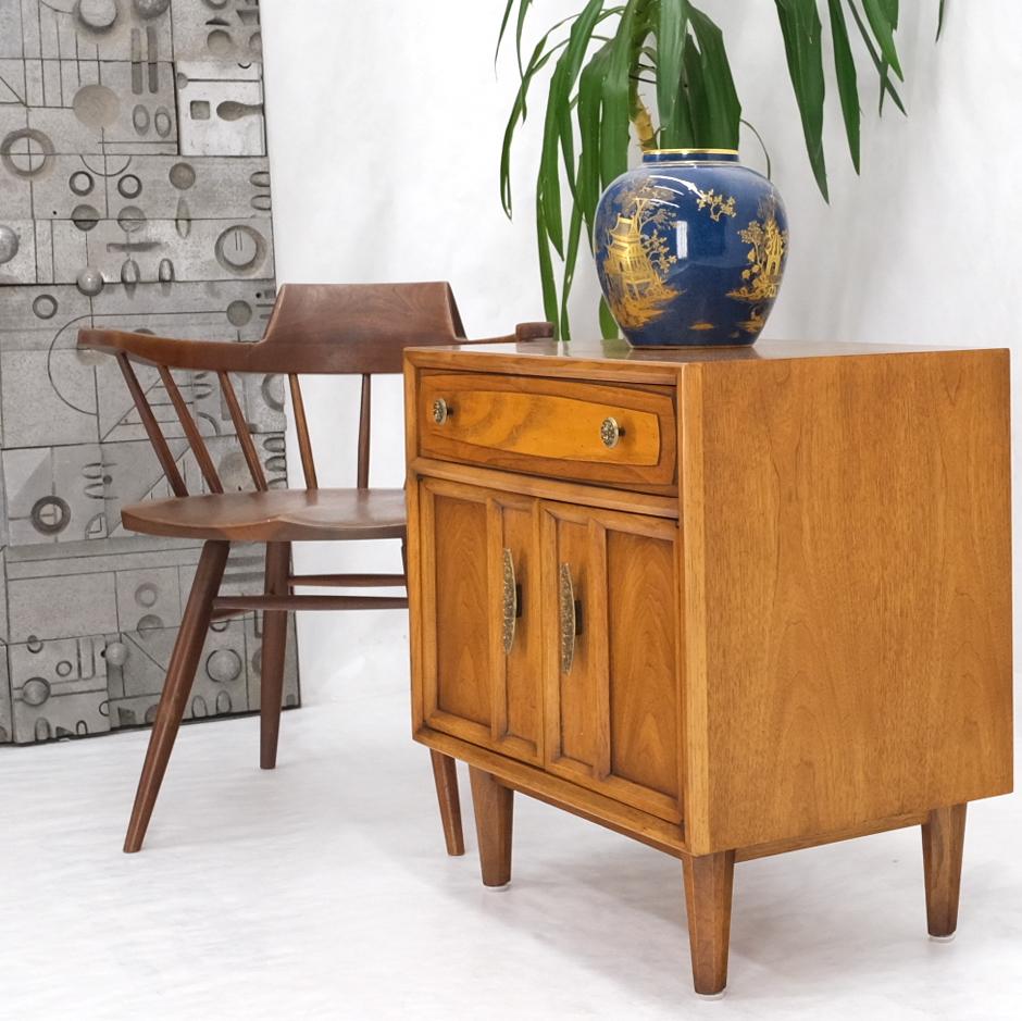 EstablishedLines Mid Century Modern Two Doors Drawer Walnut End Table Nightstand Hammered Pulls