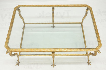 EstablishedLines Silver Gilt Metal Glass Top Two Tier Eagle & Claw Motive Rectangle Coffee Table