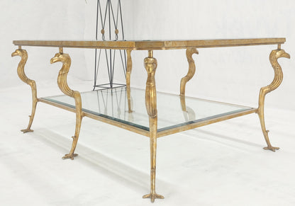 EstablishedLines Silver Gilt Metal Glass Top Two Tier Eagle & Claw Motive Rectangle Coffee Table