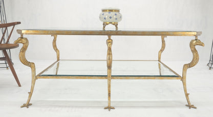 EstablishedLines Silver Gilt Metal Glass Top Two Tier Eagle & Claw Motive Rectangle Coffee Table