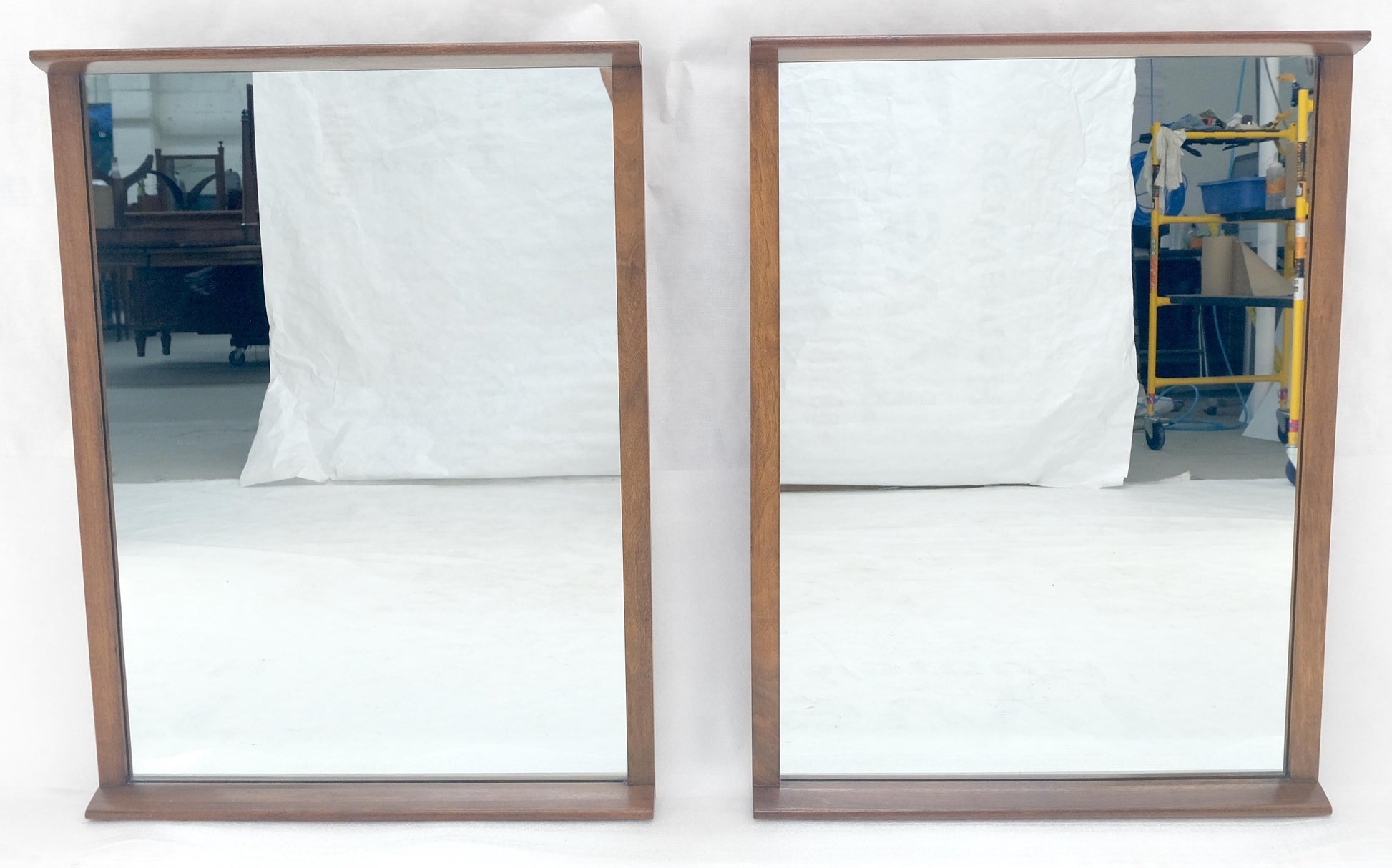 EstablishedLines Pair of Mid Century Modern Rectangle Walnut Wall Mirrors by John Stuart MINT!