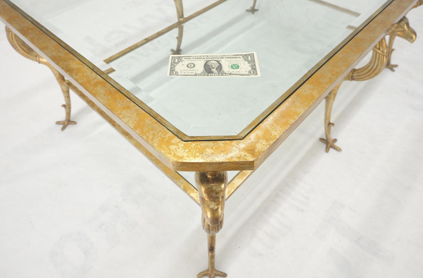 EstablishedLines Silver Gilt Metal Glass Top Two Tier Eagle & Claw Motive Rectangle Coffee Table