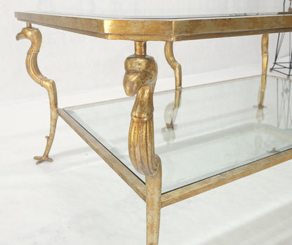 EstablishedLines Silver Gilt Metal Glass Top Two Tier Eagle & Claw Motive Rectangle Coffee Table