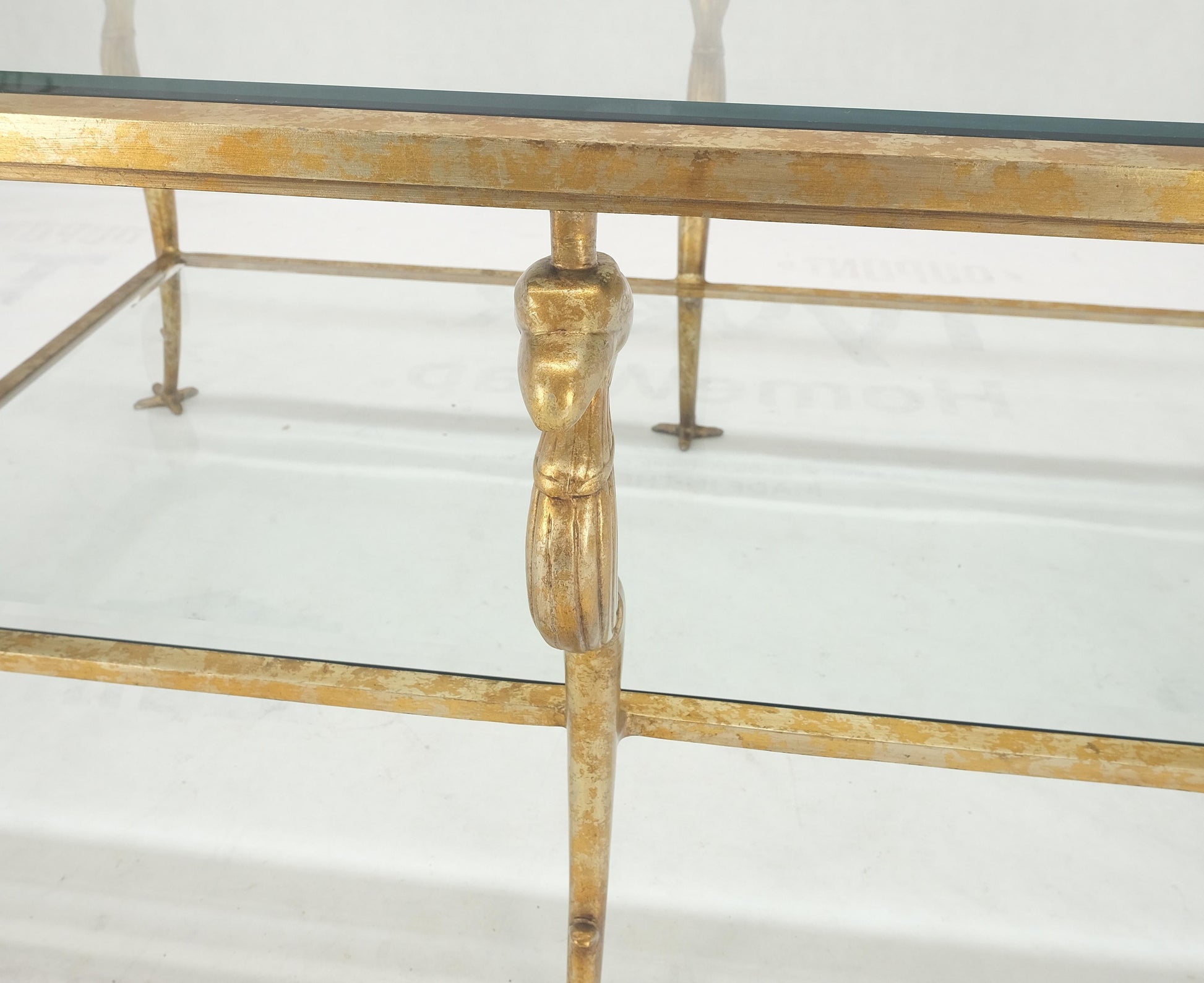 EstablishedLines Silver Gilt Metal Glass Top Two Tier Eagle & Claw Motive Rectangle Coffee Table