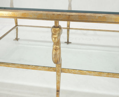 EstablishedLines Silver Gilt Metal Glass Top Two Tier Eagle & Claw Motive Rectangle Coffee Table