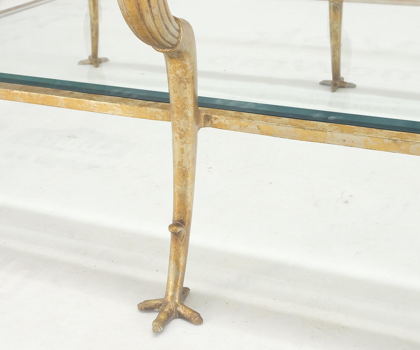EstablishedLines Silver Gilt Metal Glass Top Two Tier Eagle & Claw Motive Rectangle Coffee Table