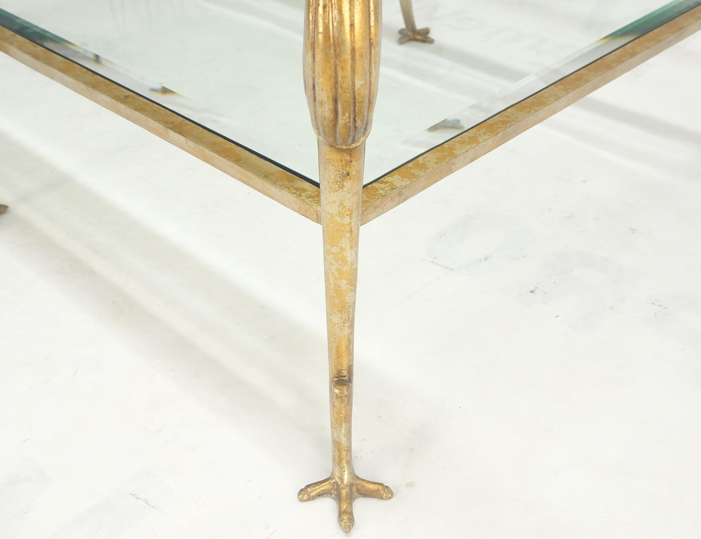 EstablishedLines Silver Gilt Metal Glass Top Two Tier Eagle & Claw Motive Rectangle Coffee Table