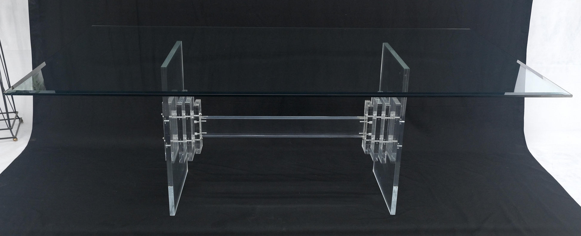 EstablishedLines Large 7' Long 3/4" glass Top Thick Lucite Base Dining Conference Table