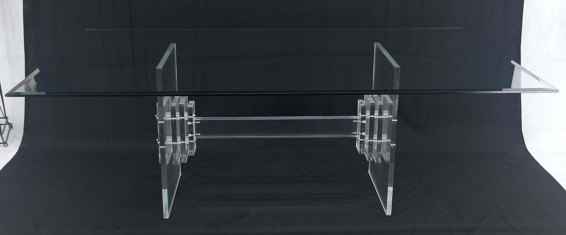 EstablishedLines Large 7' Long 3/4" glass Top Thick Lucite Base Dining Conference Table