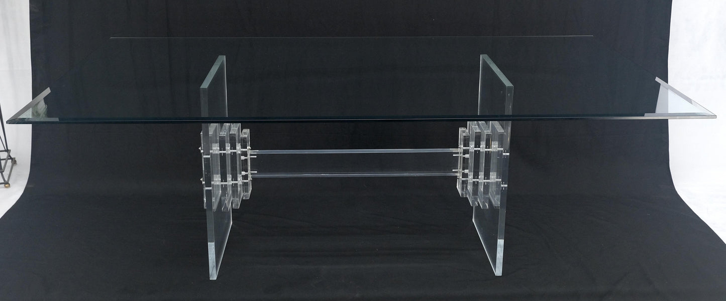 Large 7' Long 3/4" glass Top Thick Lucite Base Dining Conference Table