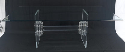 Large 7' Long 3/4" glass Top Thick Lucite Base Dining Conference Table