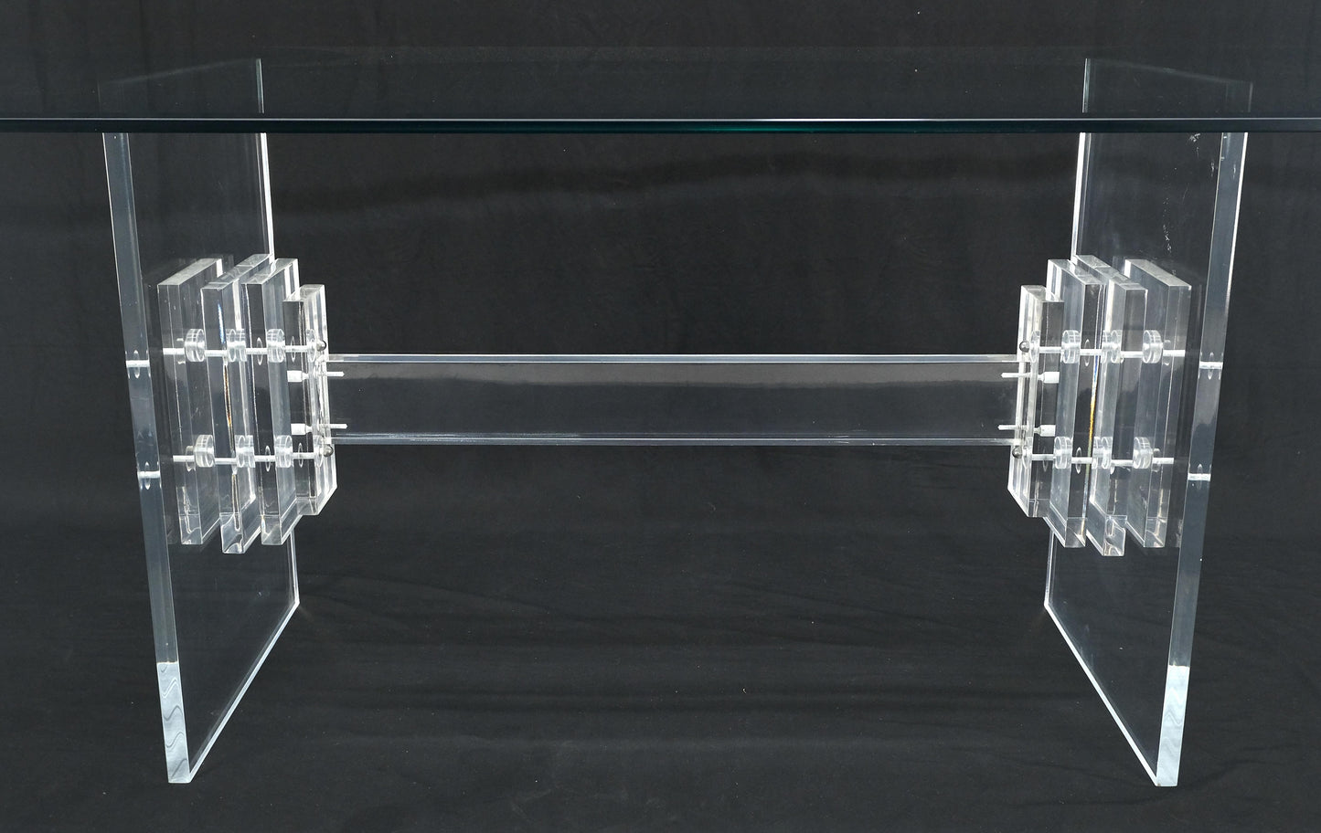 Large 7' Long 3/4" glass Top Thick Lucite Base Dining Conference Table