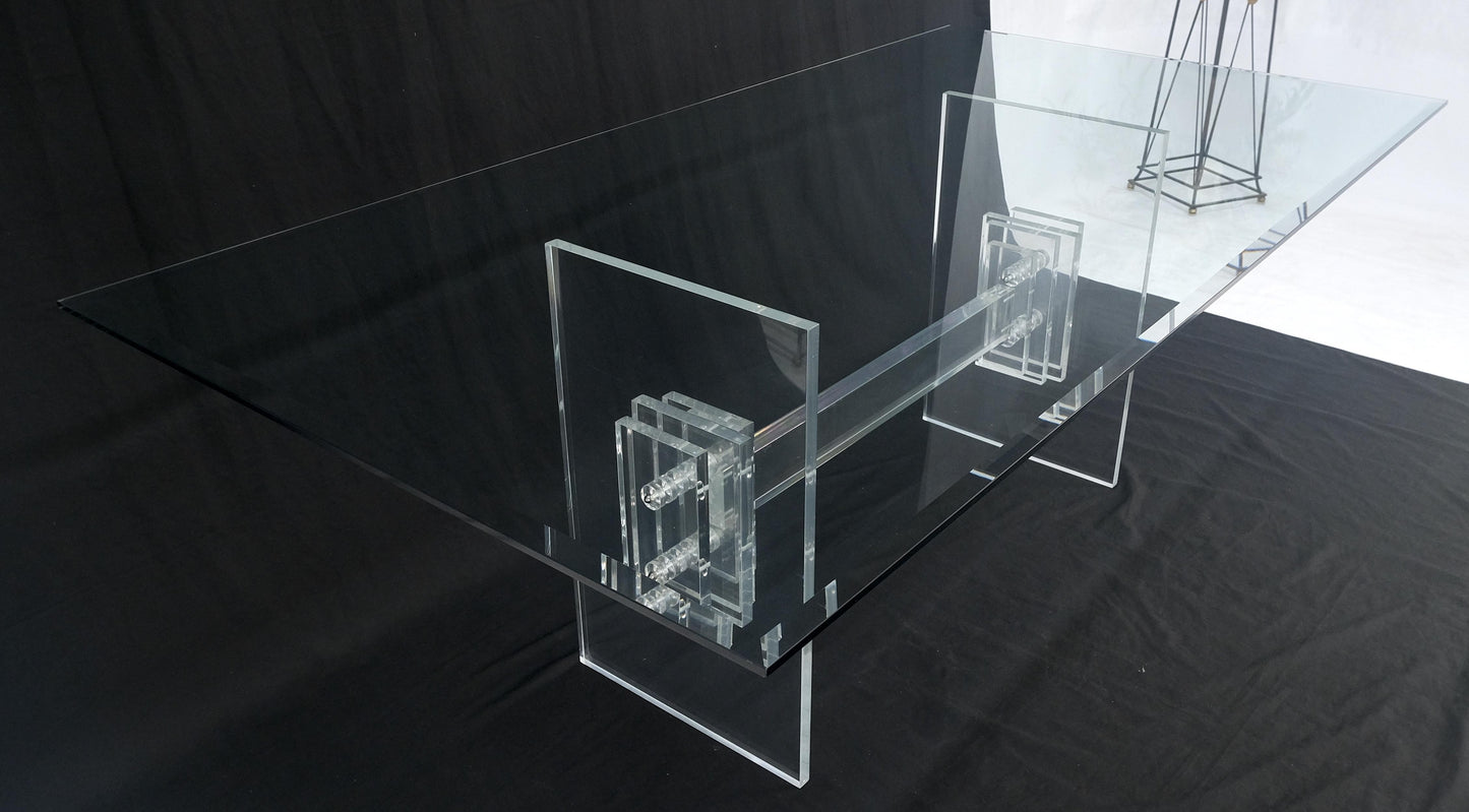 Large 7' Long 3/4" glass Top Thick Lucite Base Dining Conference Table