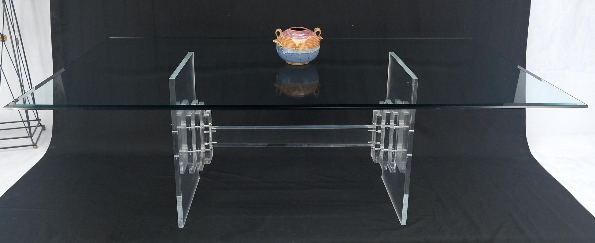 EstablishedLines Large 7' Long 3/4" glass Top Thick Lucite Base Dining Conference Table