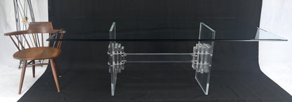 Large 7' Long 3/4" glass Top Thick Lucite Base Dining Conference Table