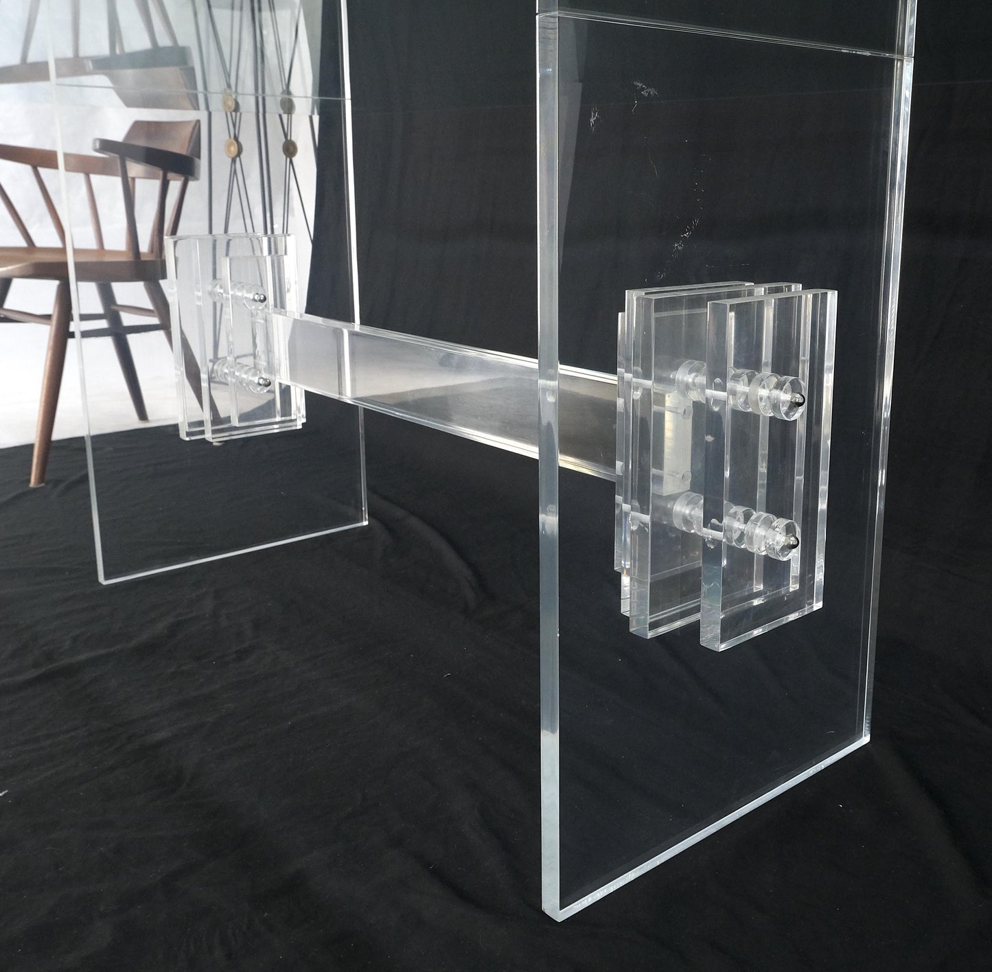 Large 7' Long 3/4" glass Top Thick Lucite Base Dining Conference Table