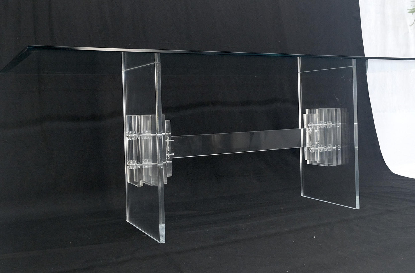 Large 7' Long 3/4" glass Top Thick Lucite Base Dining Conference Table