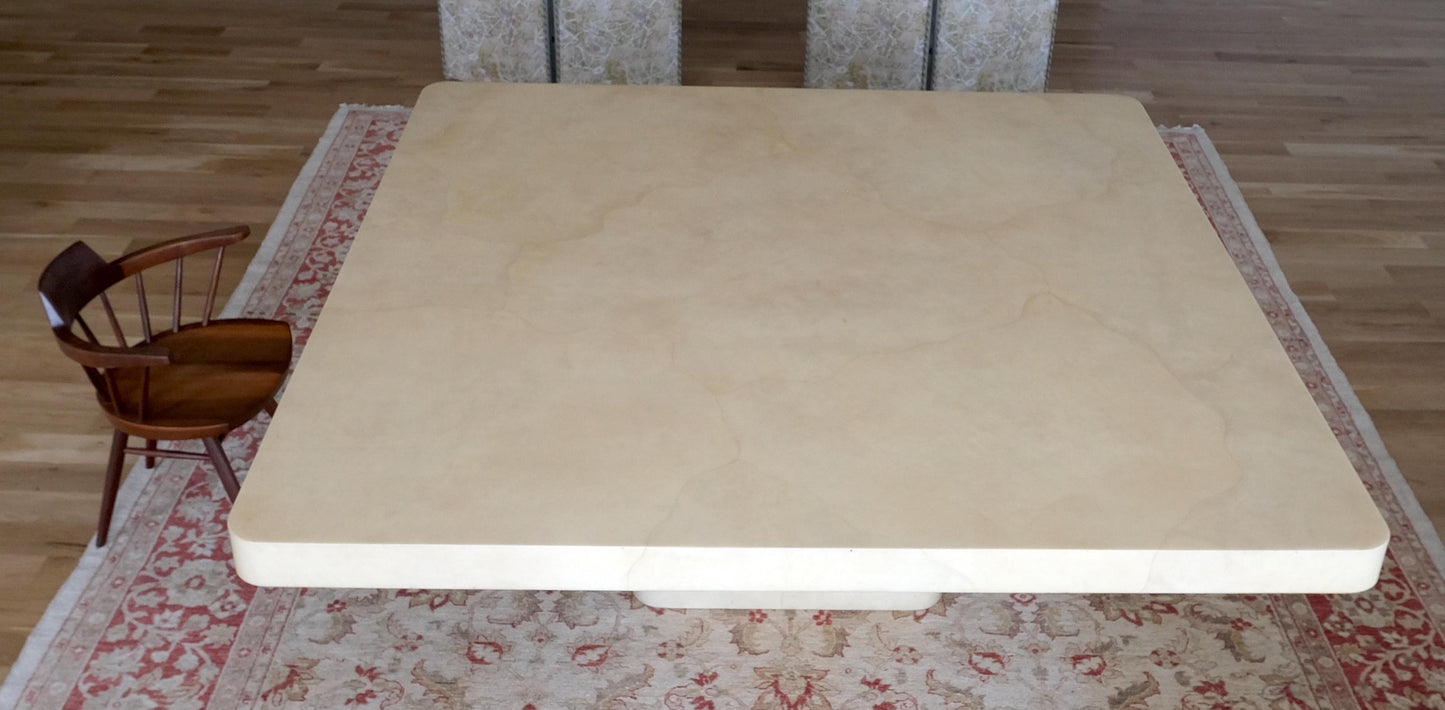 Large 7' Square Lacquered Goatskin Parchment Dining Conference Table MINT!