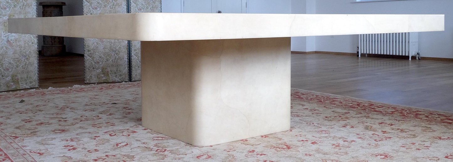 Large 7' Square Lacquered Goatskin Parchment Dining Conference Table MINT!