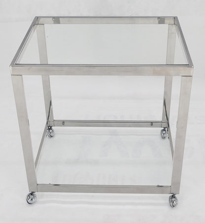 EstablishedLines Polished Stainless Steel Box Shape Two Tier Serving Bar Cart Chrome Mid Century