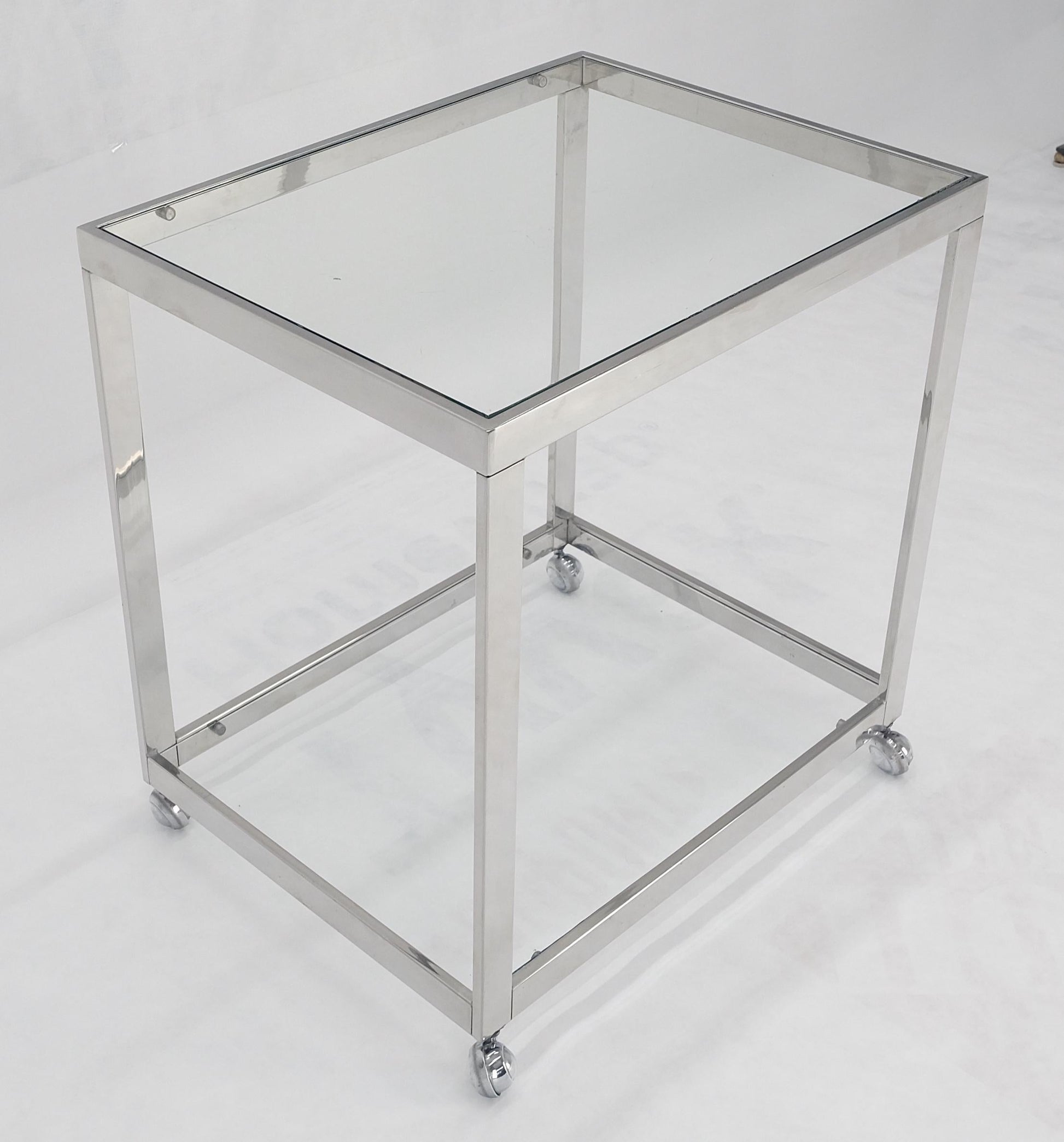 EstablishedLines Polished Stainless Steel Box Shape Two Tier Serving Bar Cart Chrome Mid Century
