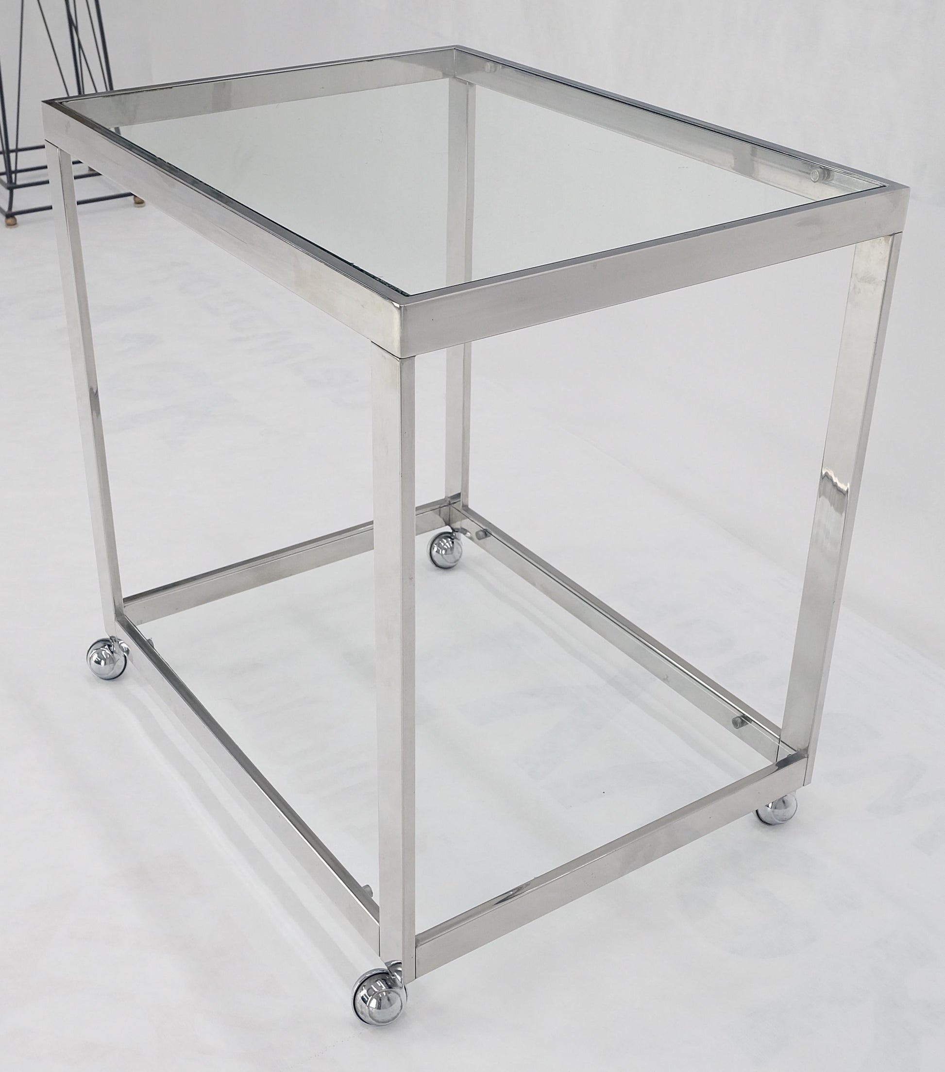EstablishedLines Polished Stainless Steel Box Shape Two Tier Serving Bar Cart Chrome Mid Century