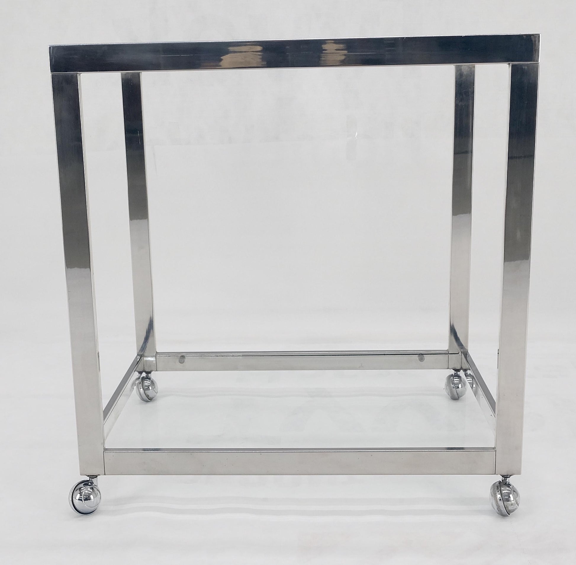 EstablishedLines Polished Stainless Steel Box Shape Two Tier Serving Bar Cart Chrome Mid Century