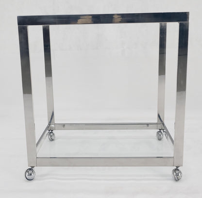 EstablishedLines Polished Stainless Steel Box Shape Two Tier Serving Bar Cart Chrome Mid Century