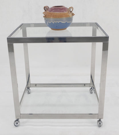 EstablishedLines Polished Stainless Steel Box Shape Two Tier Serving Bar Cart Chrome Mid Century