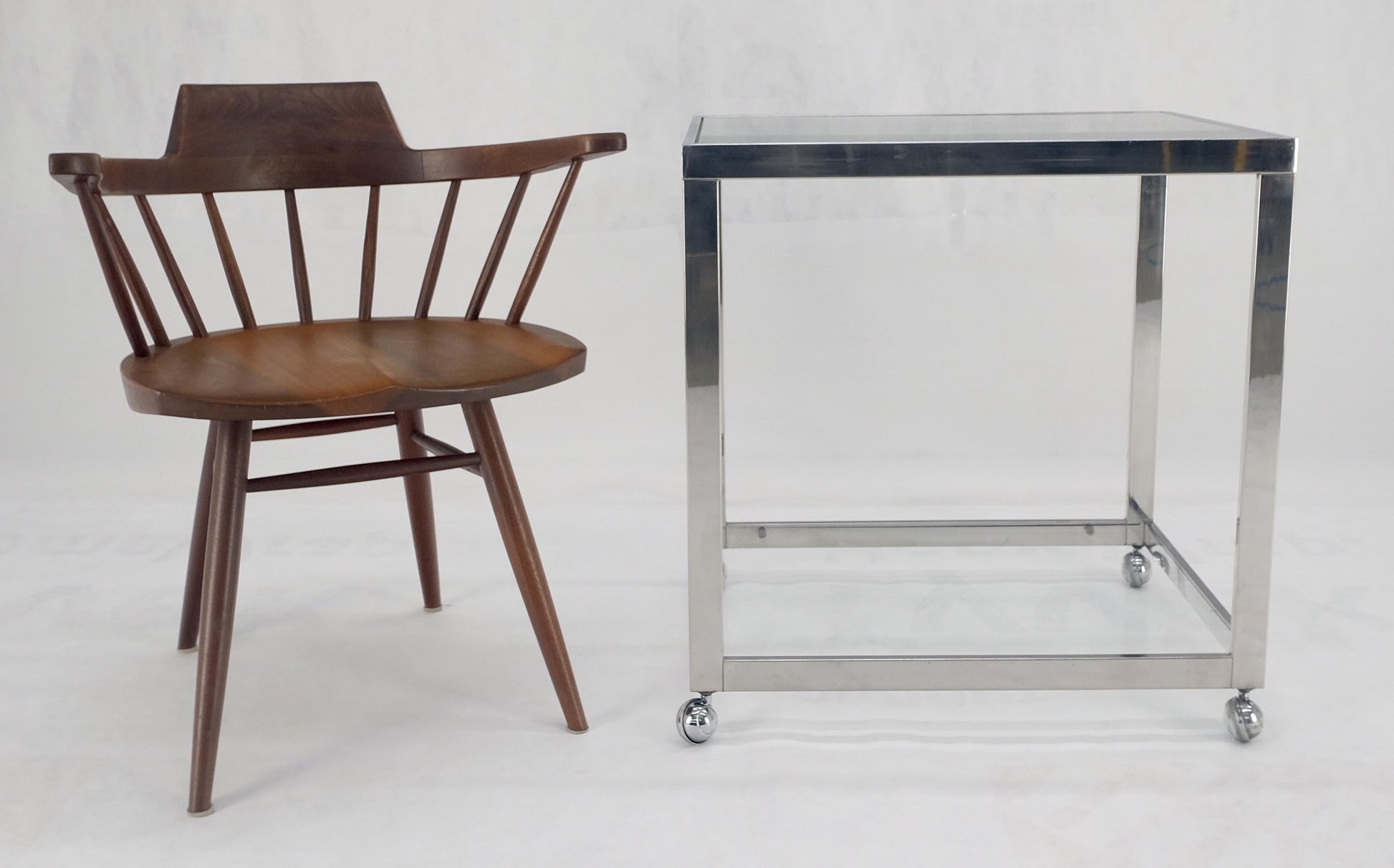 EstablishedLines Polished Stainless Steel Box Shape Two Tier Serving Bar Cart Chrome Mid Century