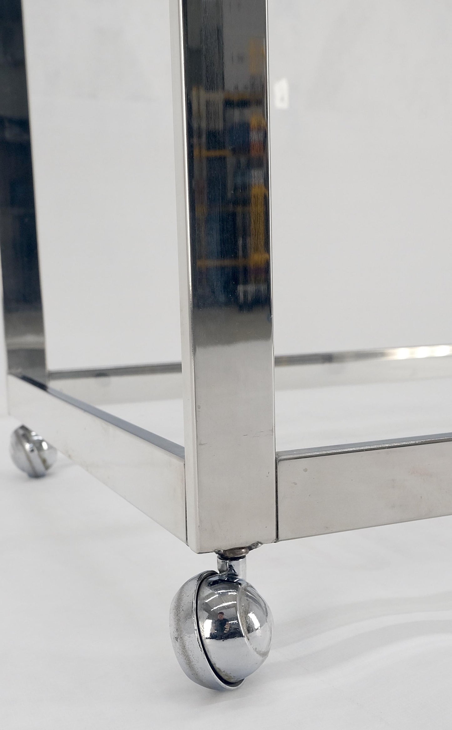EstablishedLines Polished Stainless Steel Box Shape Two Tier Serving Bar Cart Chrome Mid Century