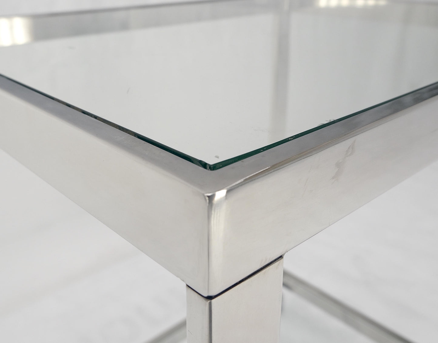 EstablishedLines Polished Stainless Steel Box Shape Two Tier Serving Bar Cart Chrome Mid Century