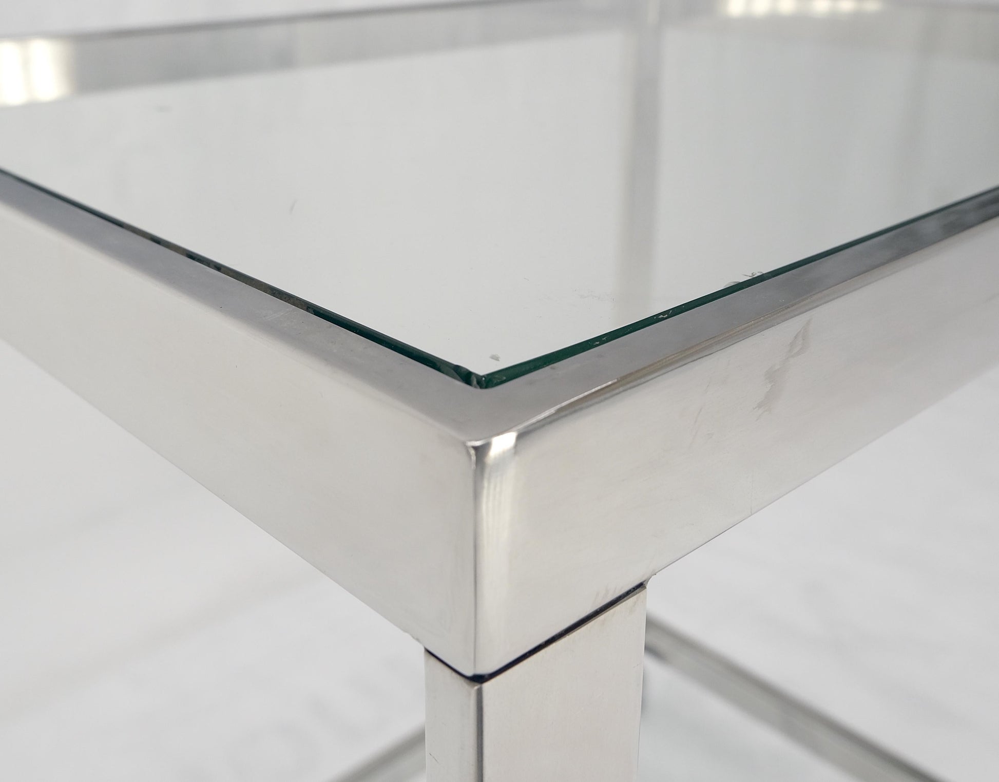 EstablishedLines Polished Stainless Steel Box Shape Two Tier Serving Bar Cart Chrome Mid Century