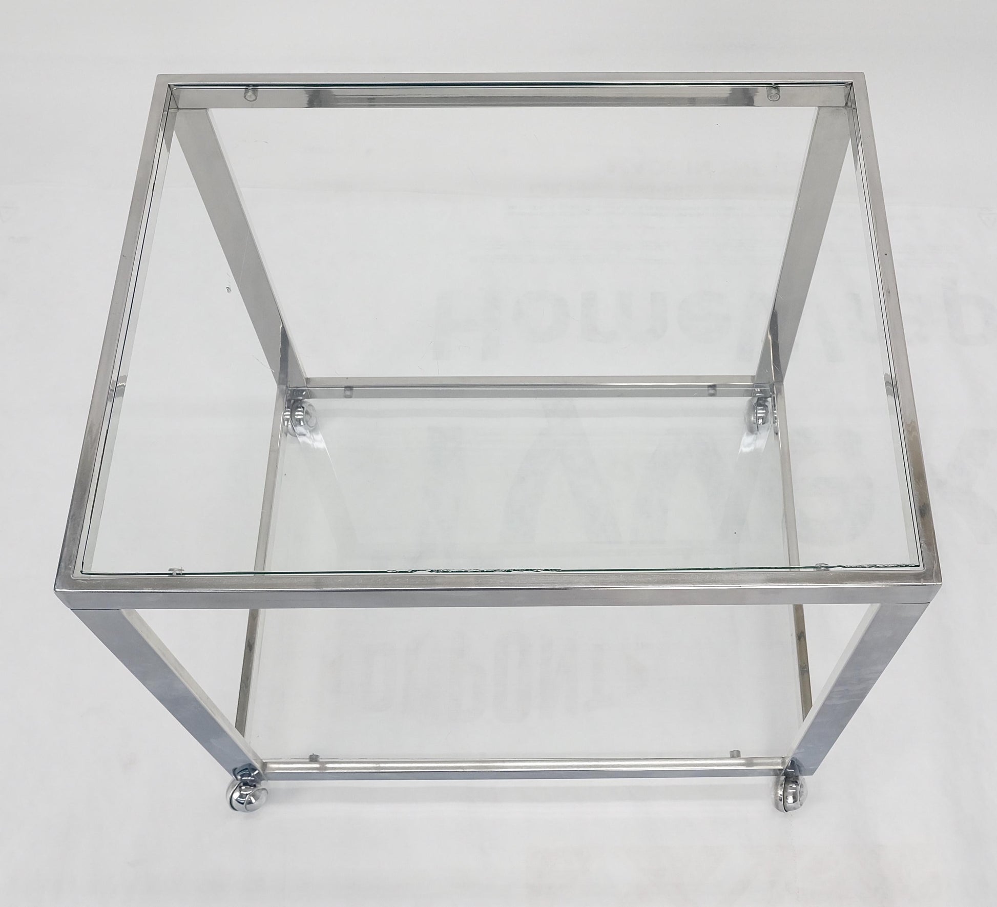 EstablishedLines Polished Stainless Steel Box Shape Two Tier Serving Bar Cart Chrome Mid Century