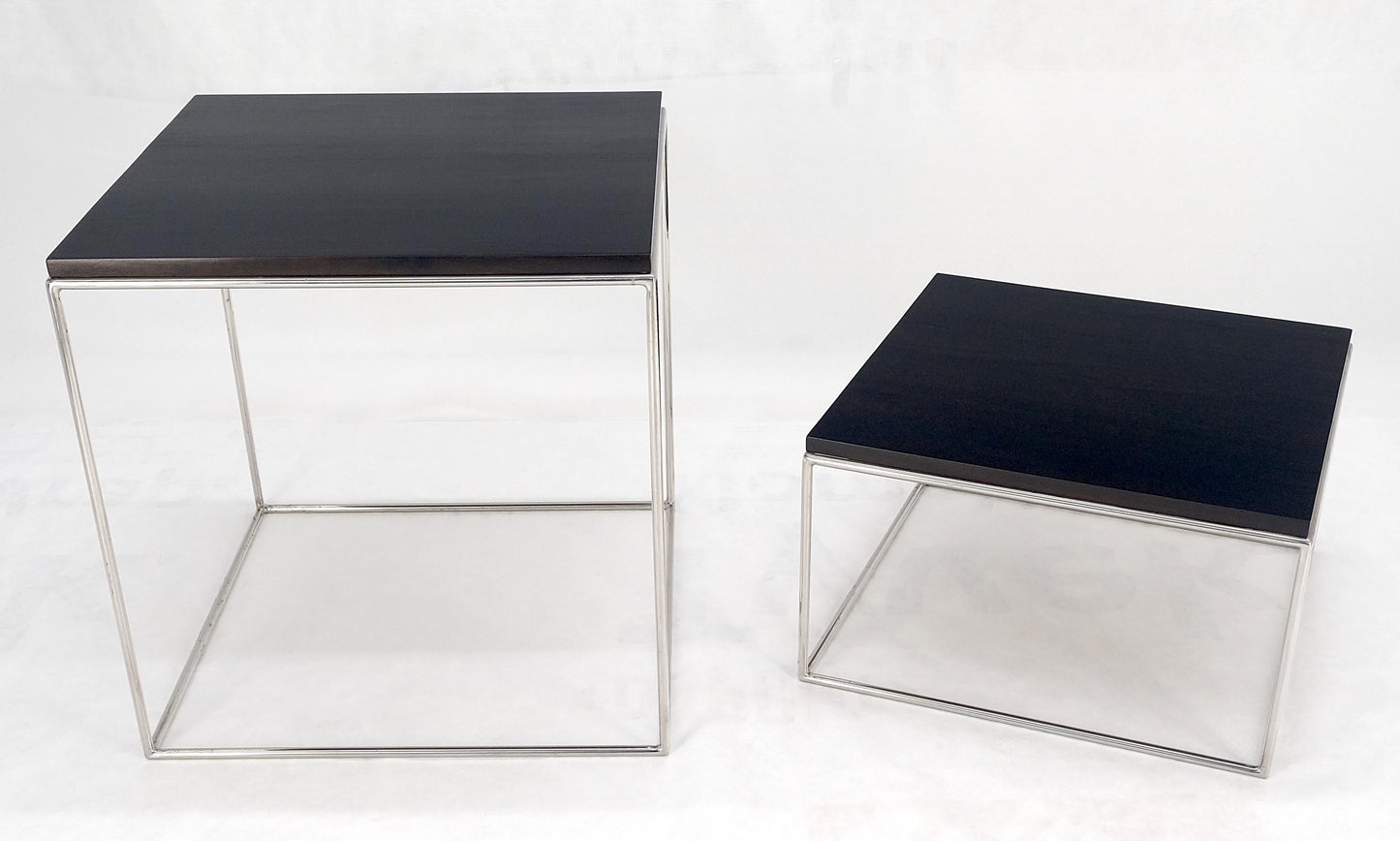 EstablishedLines Espresso Walnut Cube Shape Nesting End Tables Polished Stainless Steel Chrome