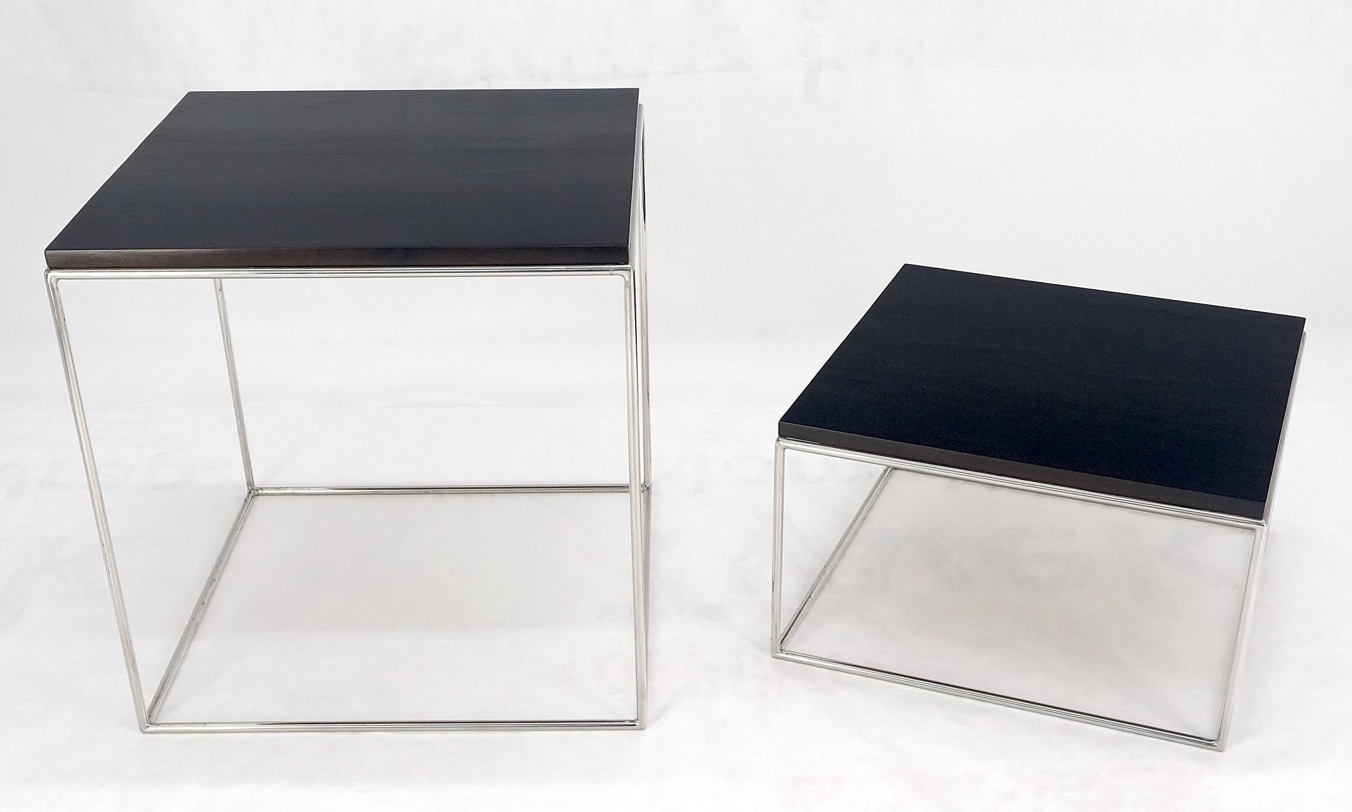 EstablishedLines Espresso Walnut Cube Shape Nesting End Tables Polished Stainless Steel Chrome